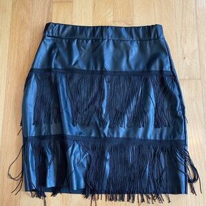 Boohoo Faux Leather Black Fringe Mini Skirt Size 6